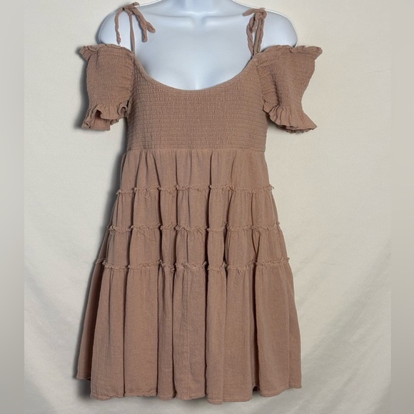 Free People Boho Mauve Off Shoulder Mini Dress- L - Picture 2 of 5